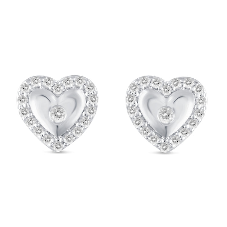 1/5Ct Diamond Puff Halo Heart Stud Earrings Set in 925 Sterling Silver