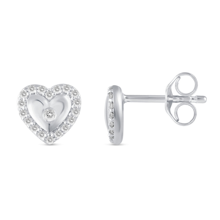 1/5Ct Diamond Puff Halo Heart Stud Earrings Set in 925 Sterling Silver