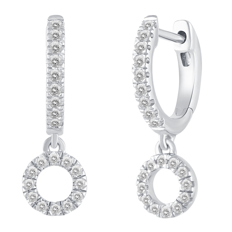 1/3 Ctw Natural Diamonds Circle Dangle Drop Hoop Earrings in 925 Sterling Silver