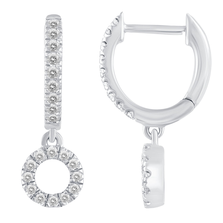 1/3 Ctw Natural Diamonds Circle Dangle Drop Hoop Earrings in 925 Sterling Silver