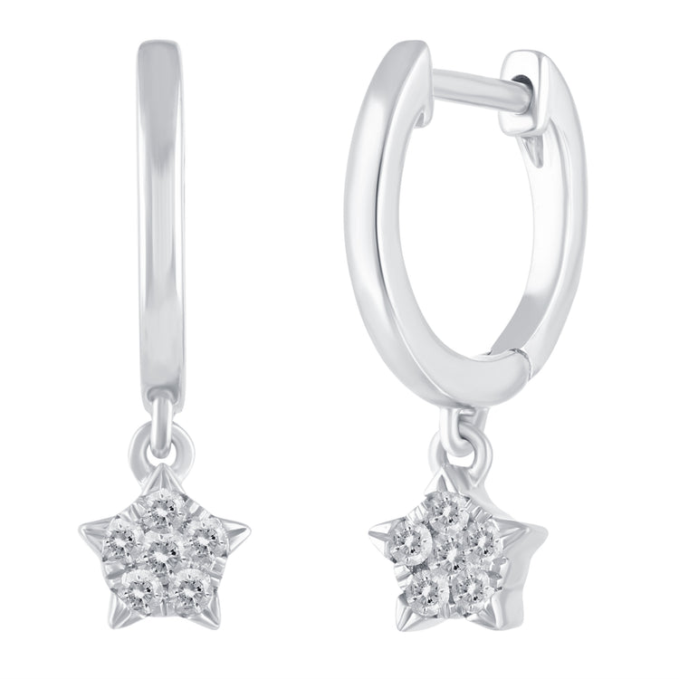 1/5 Ctw Natural Diamonds Star Dangle Drop Hoop Earrings in 925 Sterling Silver
