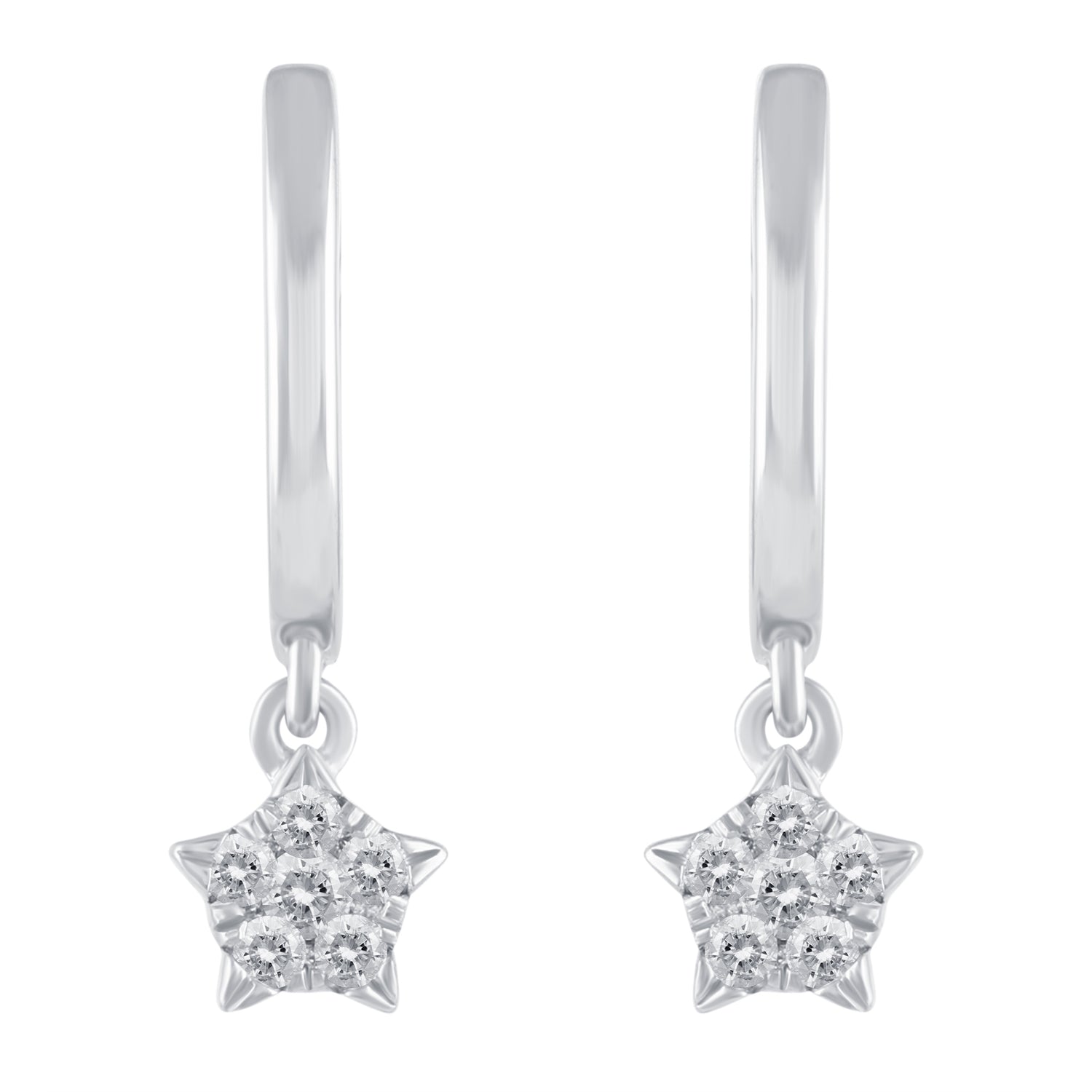 1/5 Ctw Natural Diamonds Star Dangle Drop Hoop Earrings in 925 Sterling Silver
