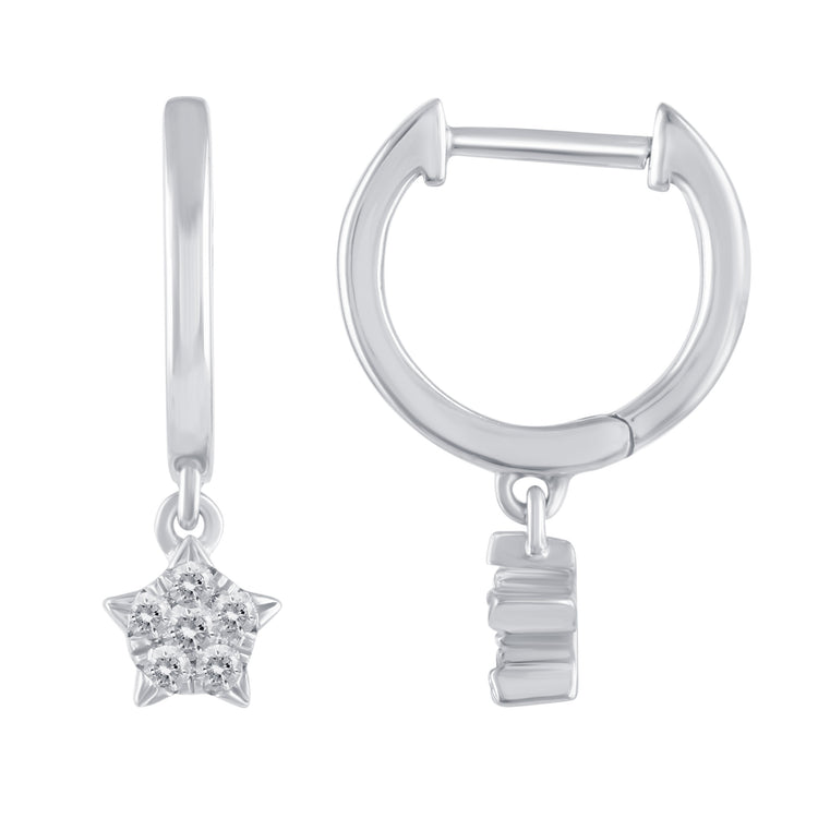 1/5 Ctw Natural Diamonds Star Dangle Drop Hoop Earrings in 925 Sterling Silver