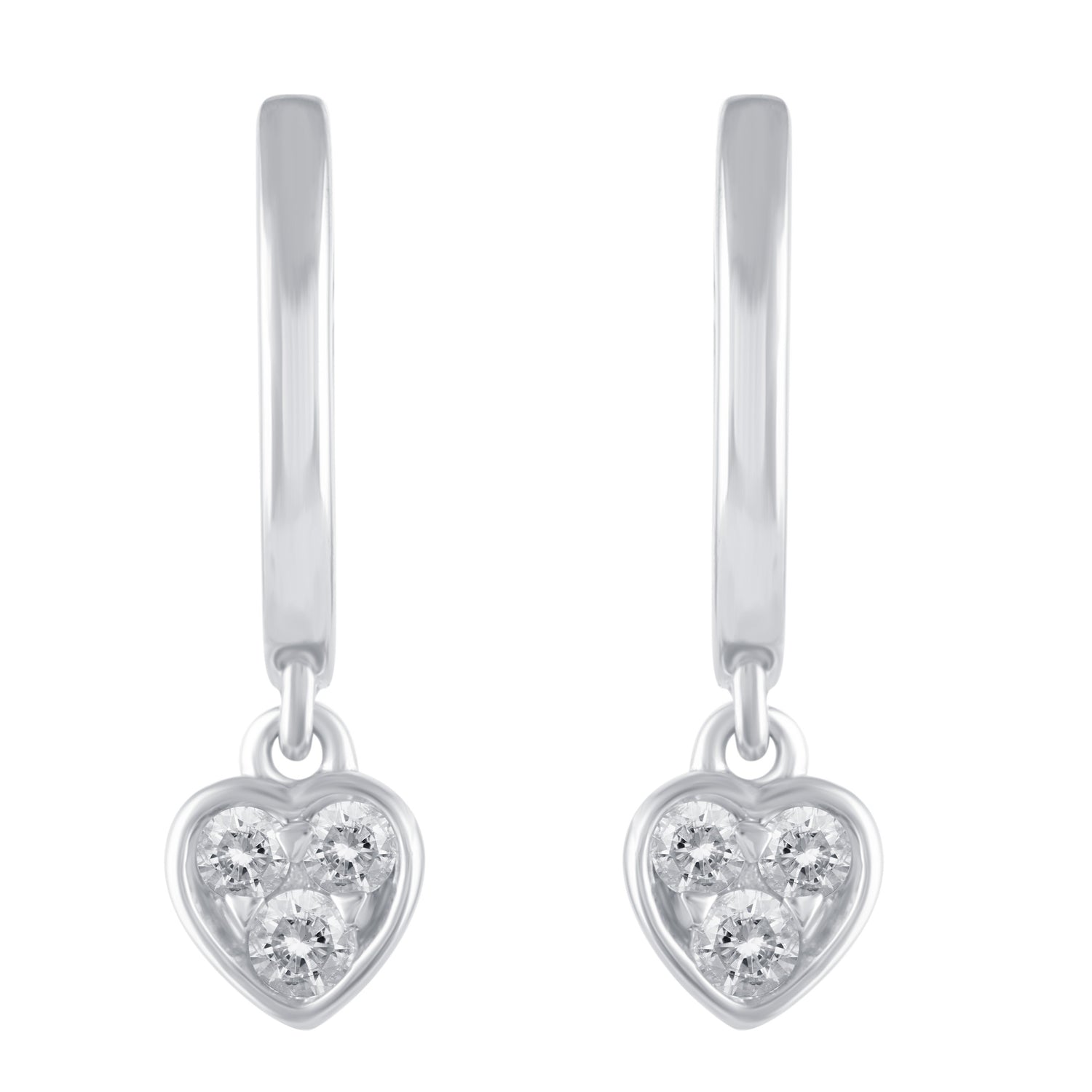 1/5 Ctw Natural Diamonds Heart Dangle Drop Hoop Earrings in 925 Sterling Silver