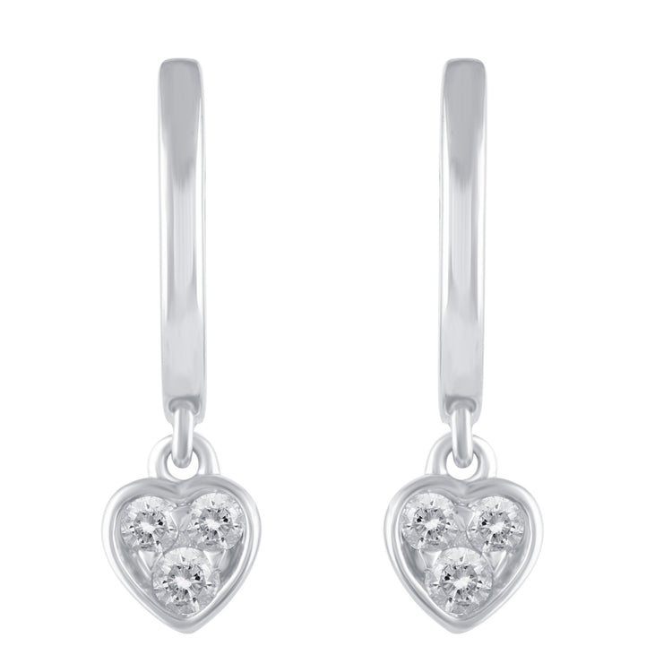 1/5 Ctw Natural Diamonds Heart Dangle Drop Hoop Earrings in 925 Sterling Silver