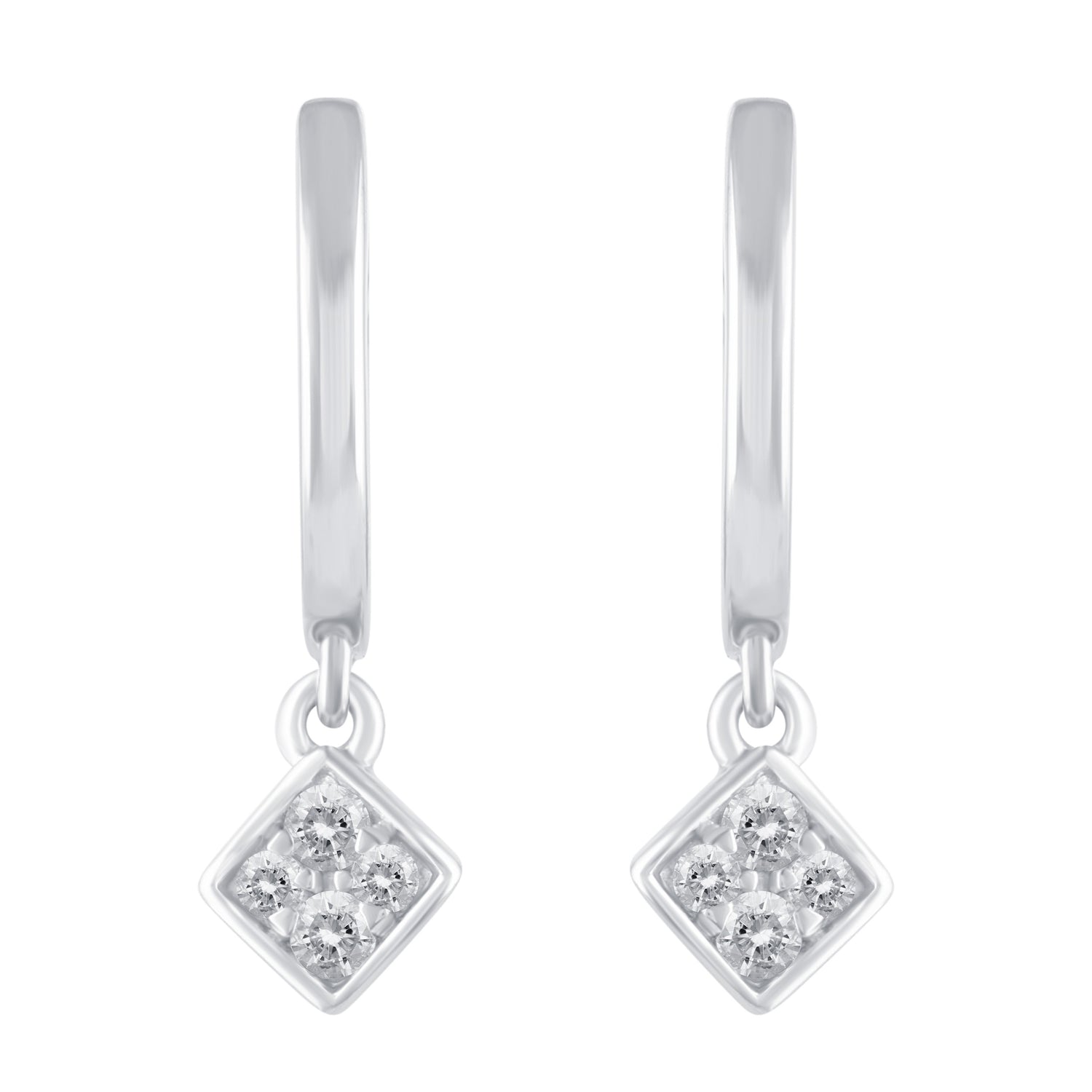 1/6 Ctw Natural Diamonds Sqaure Dangle Drop Hoop Earrings in 925 Sterling Silver