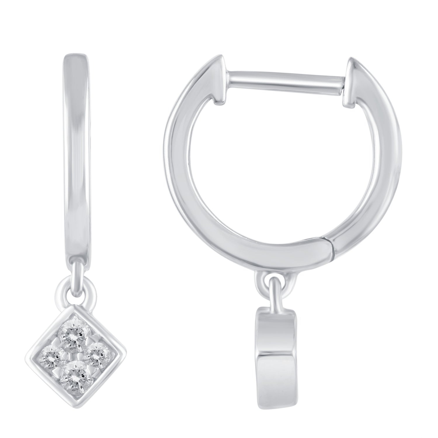 1/6 Ctw Natural Diamonds Sqaure Dangle Drop Hoop Earrings in 925 Sterling Silver