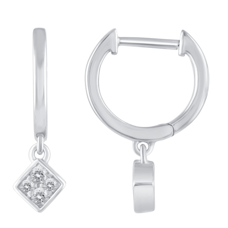 1/6 Ctw Natural Diamonds Sqaure Dangle Drop Hoop Earrings in 925 Sterling Silver