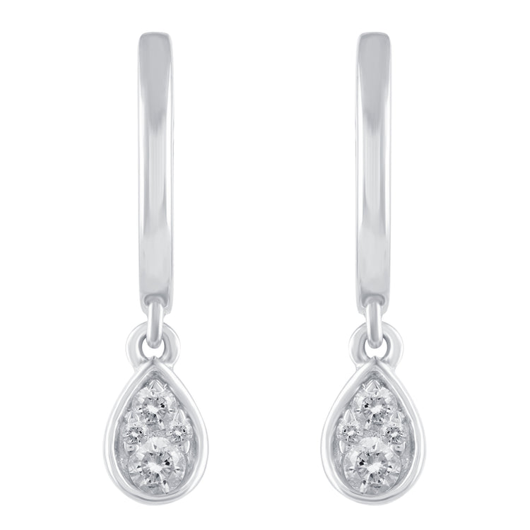 1/5 Ctw Natural Diamonds Pear Teardrop Dangle Drop Hoop Earrings in 925 Sterling Silver