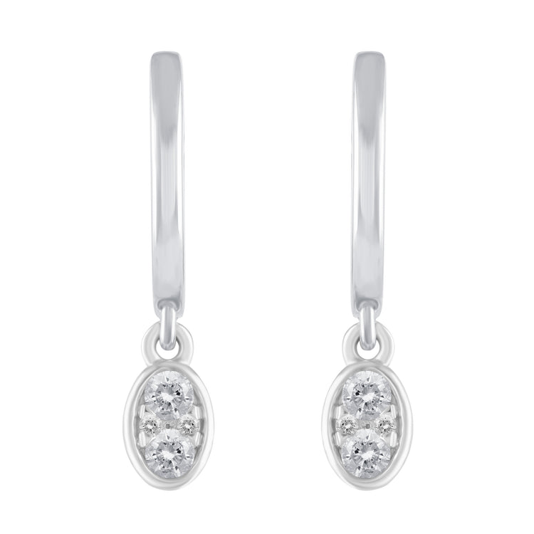 1/5 Ctw Natural Diamonds Oval Dangle Drop Hoop Earrings in 925 Sterling Silver
