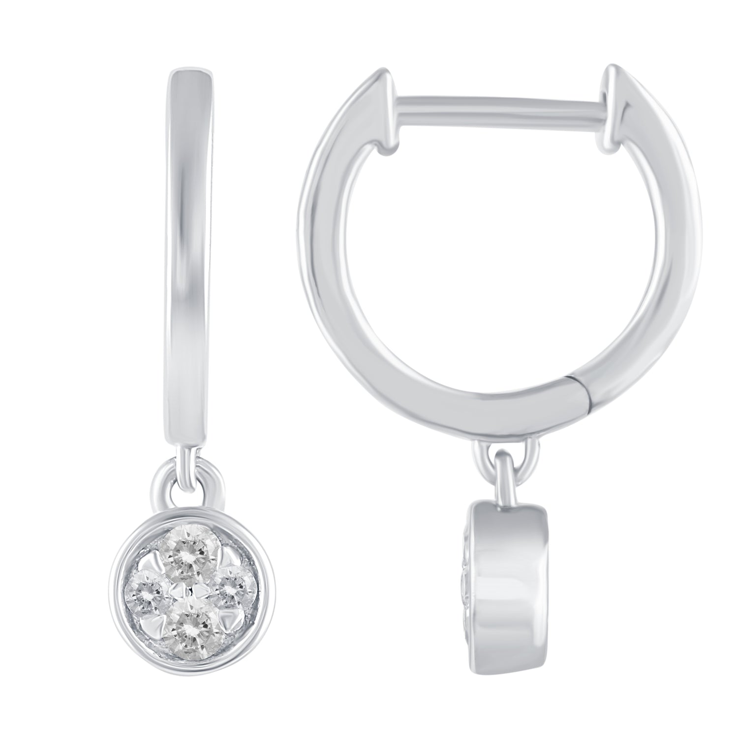 1/5 Ctw Natural Diamonds Round Dangle Drop Hoop Earrings in 925 Sterling Silver