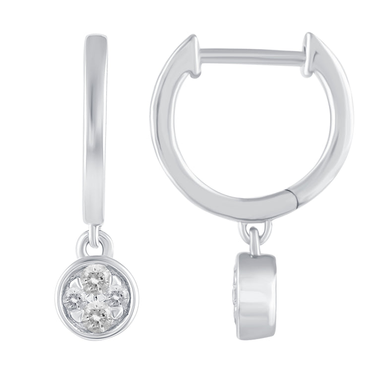 1/5 Ctw Natural Diamonds Round Dangle Drop Hoop Earrings in 925 Sterling Silver