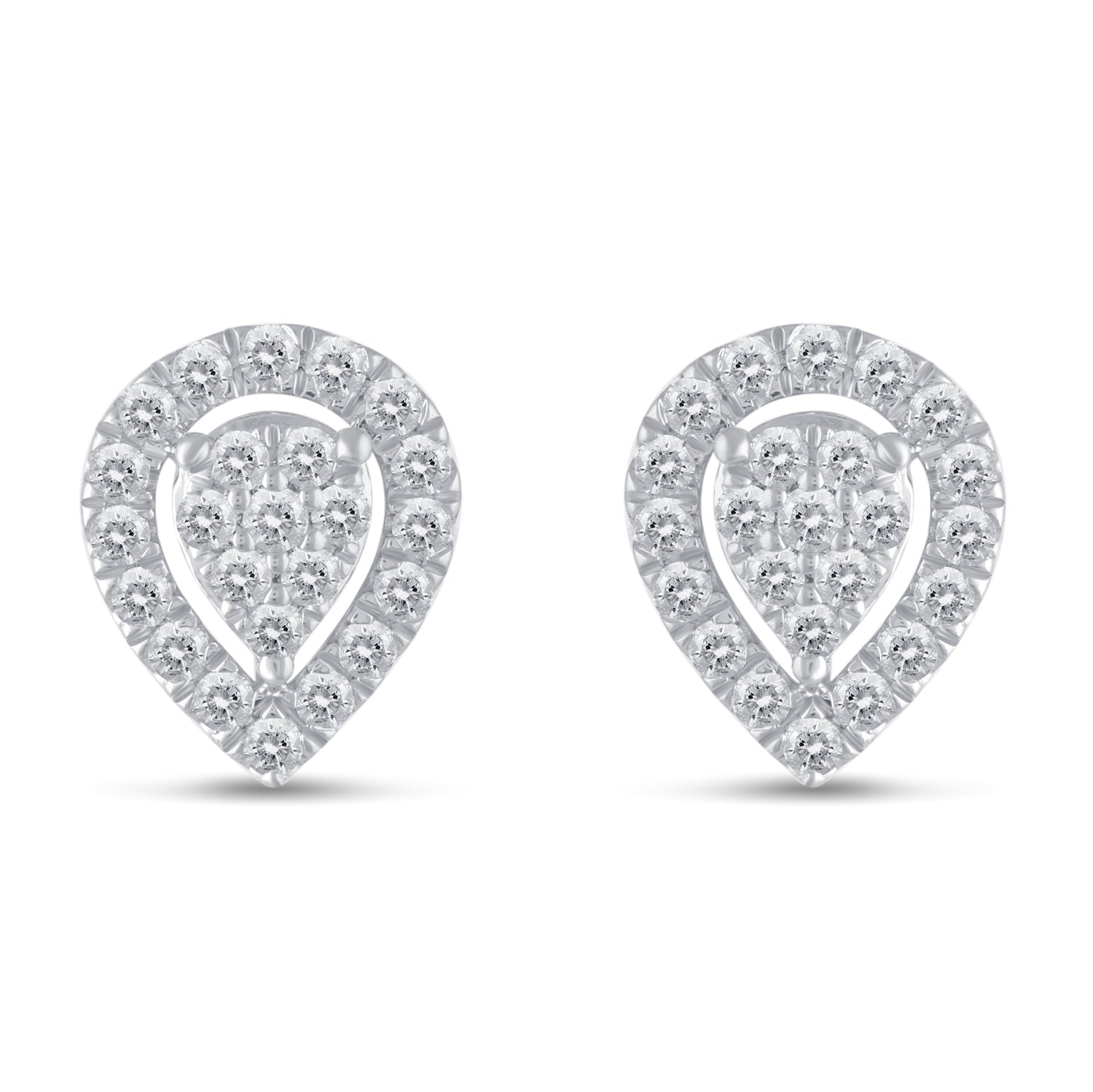 1/2Ct Diamond Halo Pear Teardrop Stud Earrings Set in 925 Sterling Silver
