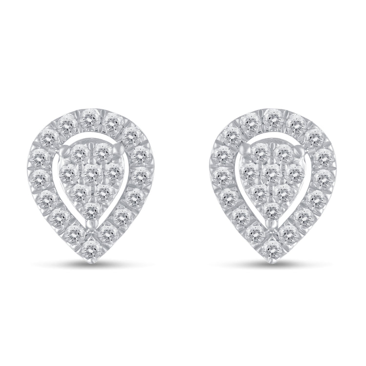 1/2Ct Diamond Halo Pear Teardrop Stud Earrings Set in 925 Sterling Silver
