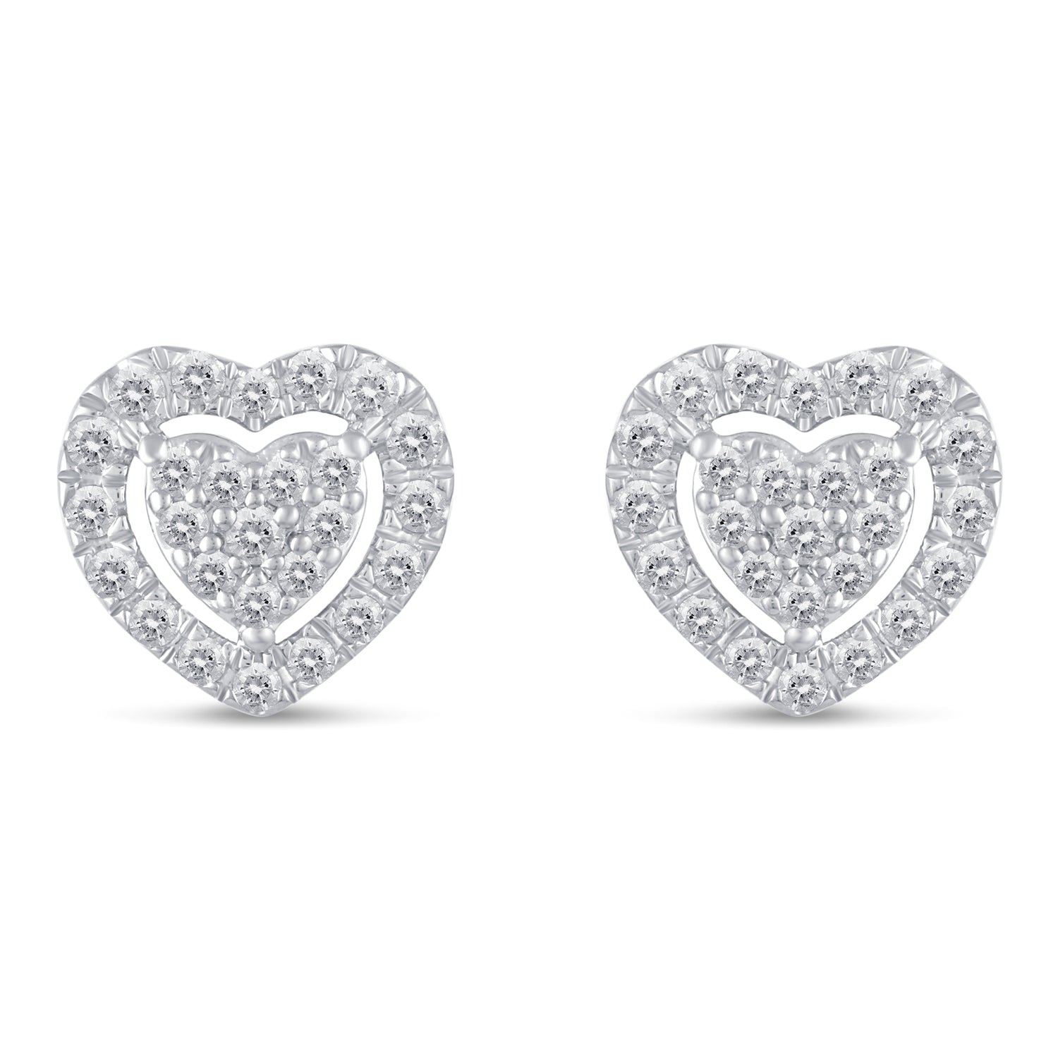 1/2Ct Diamond Halo Heart Stud Earrings Set in 925 Sterling Silver