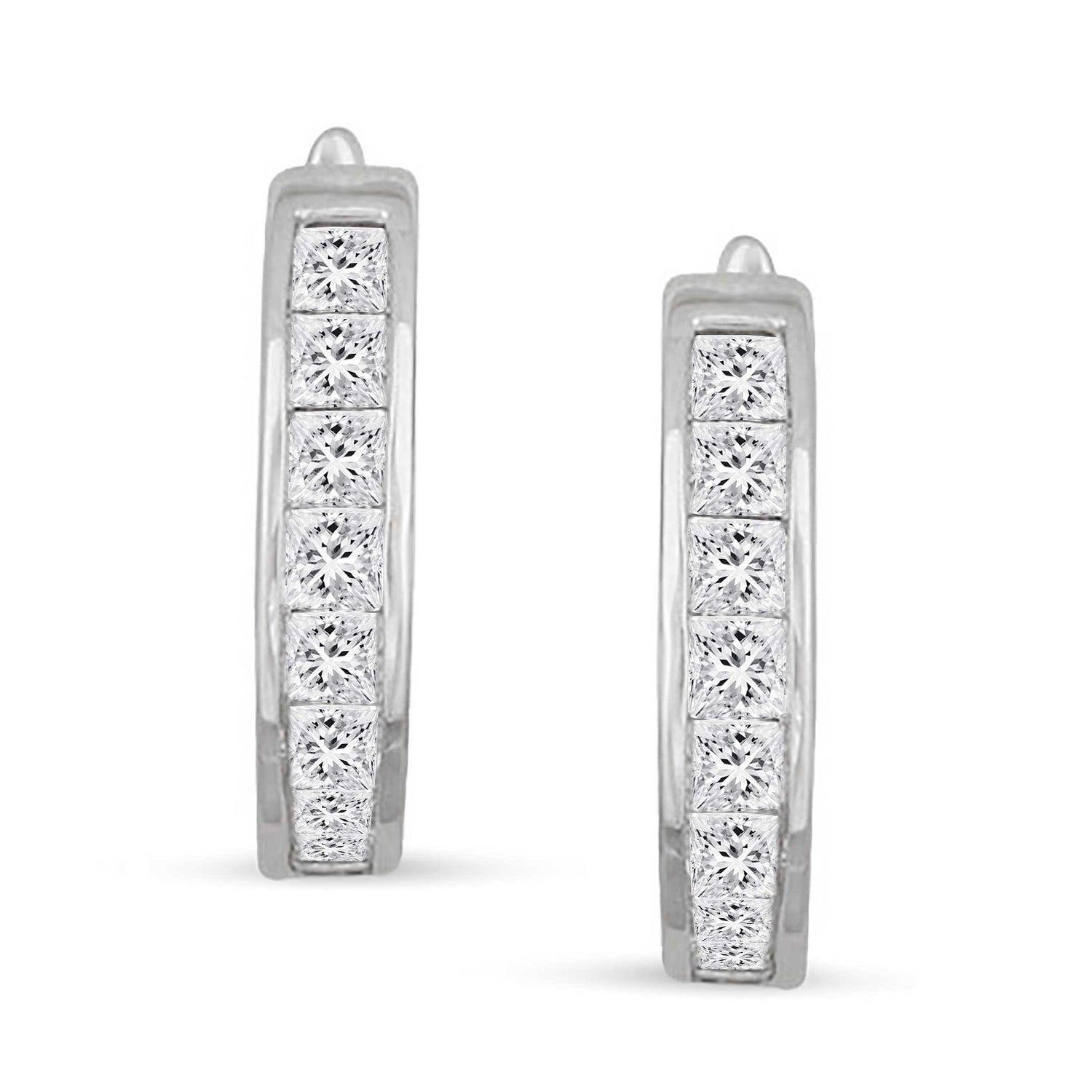 I.G.L Certified 1 Cttw Diamond  Channel-Set Horse Shore Hoop Earrings set in 14K White Gold