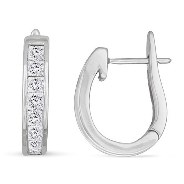 I.G.L Certified 1 Cttw Diamond Channel-Set Horseshoe Hoop Earrings set in 14K White Gold
