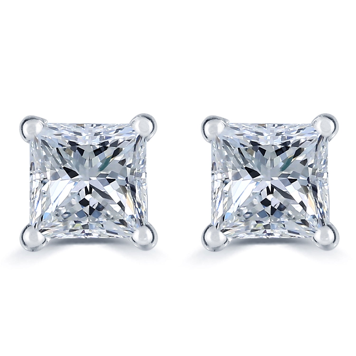 AGS Certified (VS1- VS2) 1/4ct TW to 1.00ct TW Natural Diamond Princess Cut Earrings-14K Gold-Screw Backs