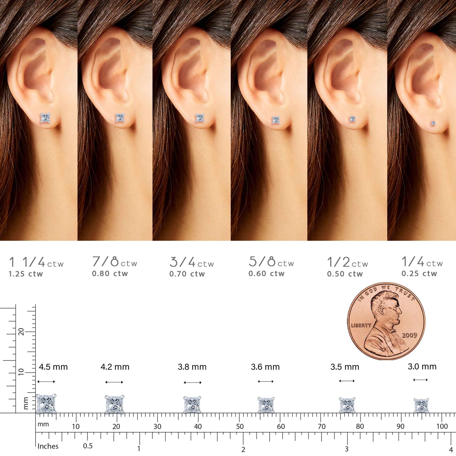 AGS Certified (VS1- VS2) 1/4ct TW to 1.00ct TW Natural Diamond Princess Cut Earrings-14K Gold-Screw Backs