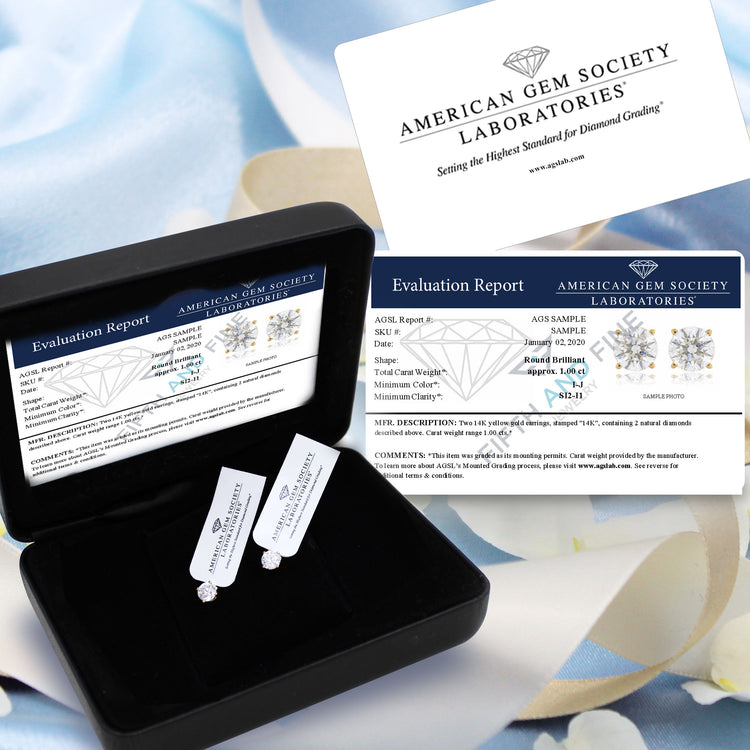 AGS Certified (SI2-I1) 1/5ct TW to 2.00ct TW Natural Diamond Earrings-14K Gold-Screw Back fine jewelry birthday holiday valentineday gift
