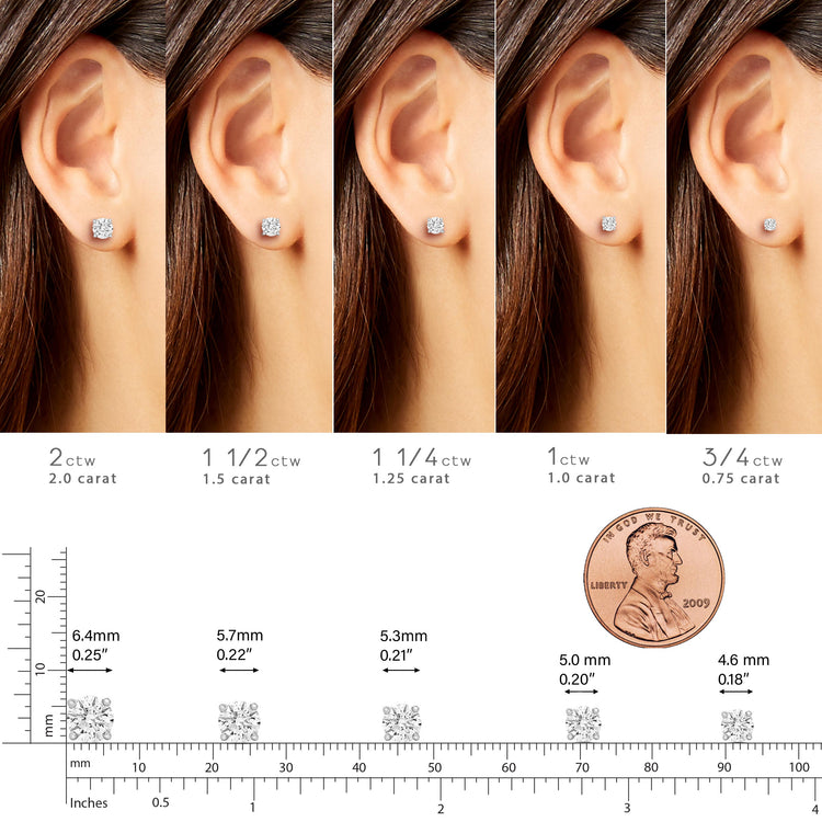 AGS Certified (SI2-I1) 1/5ct TW to 2.00ct TW Natural Diamond Earrings-14K Gold-Screw Back fine jewelry birthday holiday valentineday gift
