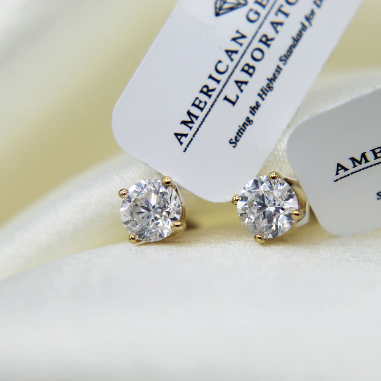 AGS Certified (SI2-I1) 1/5ct TW to 2.00ct TW Natural Diamond Earrings-14K Gold-Screw Back fine jewelry birthday holiday valentineday gift