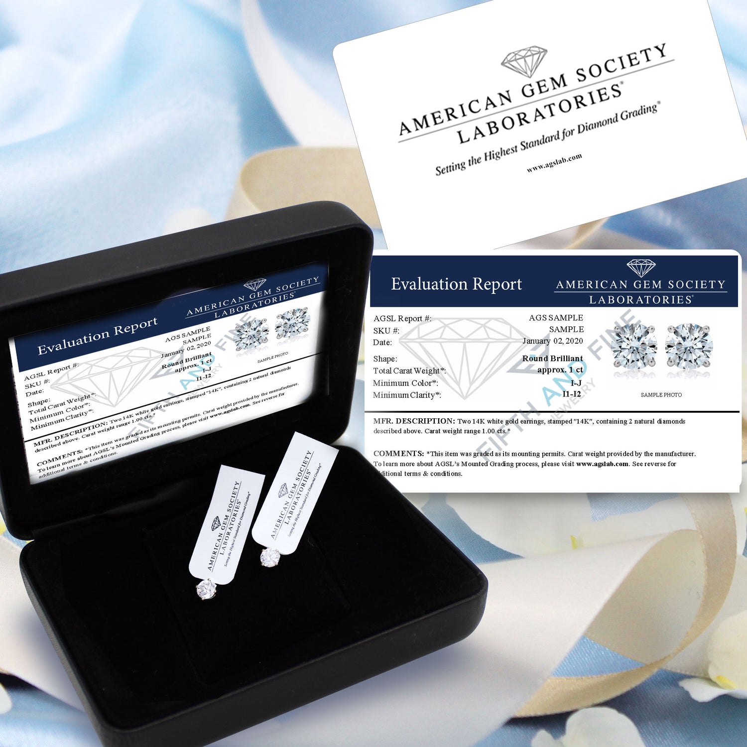 AGS Certified (I1-I2) 1/5ct TW to 2.00ct TW Diamond Earrings-14KGold-ScrewBack fine jewelry holiday birthday valentine day gift