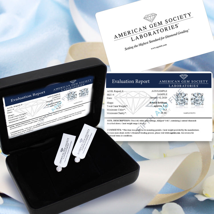 AGS Certified (I1-I2) 1/5ct TW to 2.00ct TW Diamond Earrings-14KGold-ScrewBack fine jewelry holiday birthday valentine day gift