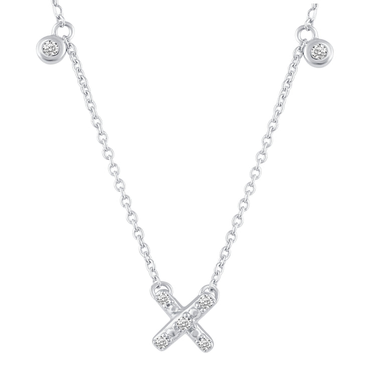 Letter X Initial 1/20 Cttw Natural Diamond Pendant Necklace set in 925 Sterling Silver