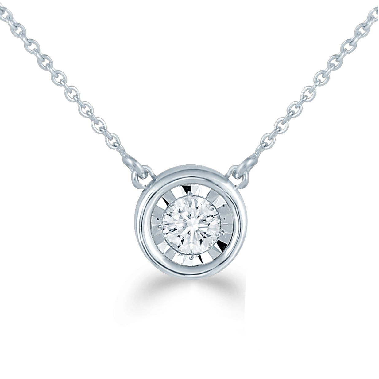 14K Gold Bezel Set 1/6 Carat TW Natural Round Diamond Pendant Necklace in White, Rose or Yellow Gold