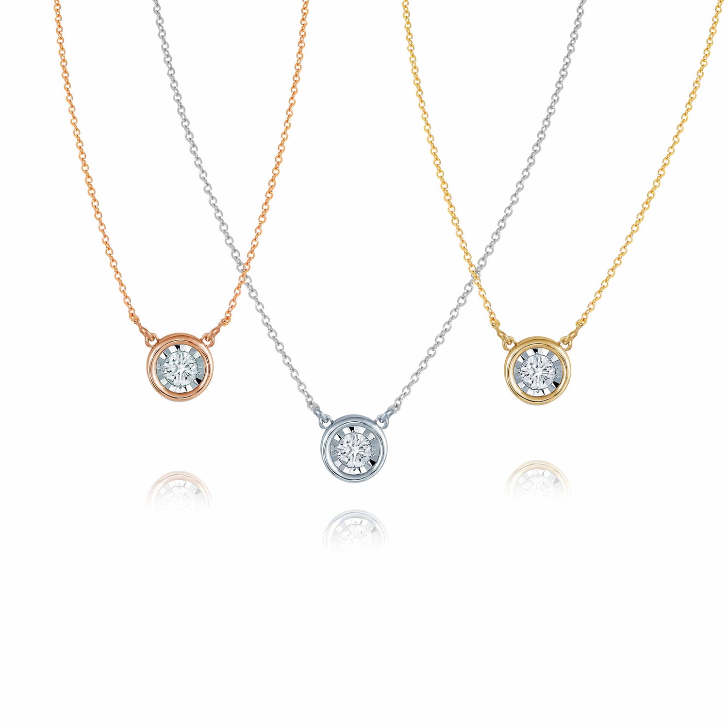 14K Gold Bezel Set 1/6 Carat TW Natural Round Diamond Pendant Necklace in White, Rose or Yellow Gold