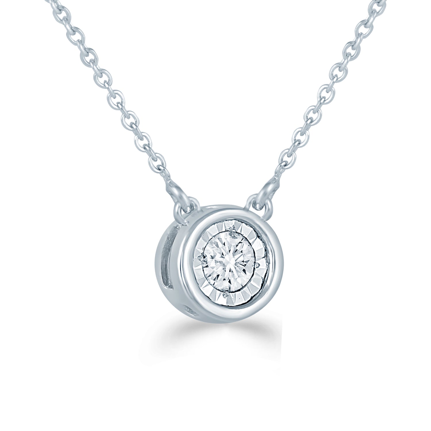 14K Gold Bezel Set 1/6 Carat TW Natural Round Diamond Pendant Necklace in White, Rose or Yellow Gold