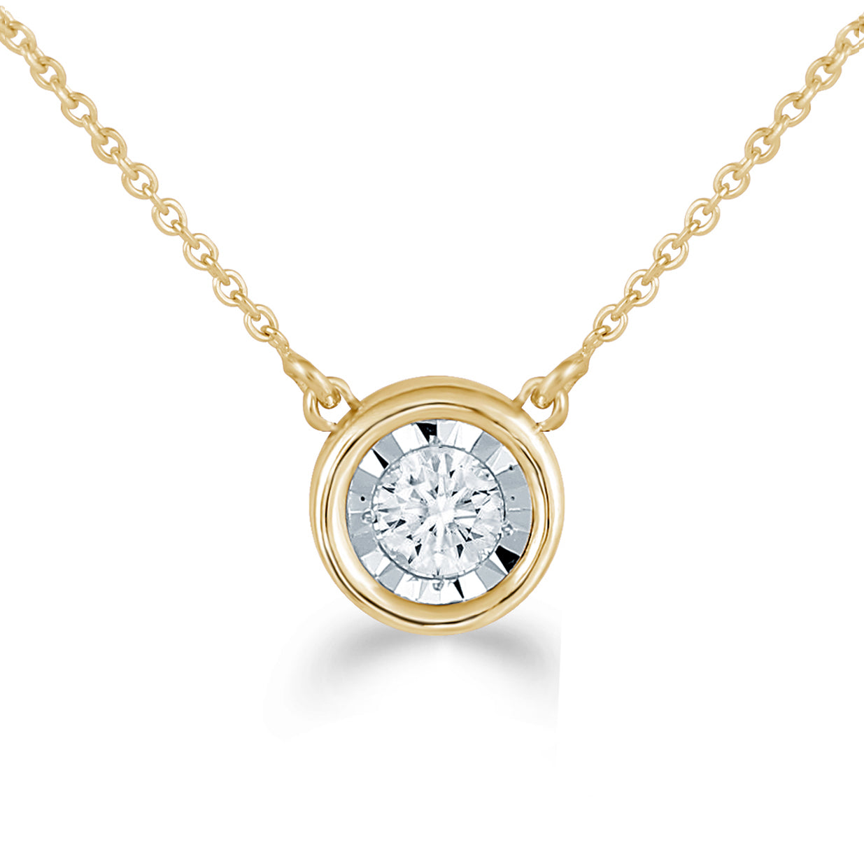 14K Gold Bezel Set 1/6 Carat TW Natural Round Diamond Pendant Necklace in White, Rose or Yellow Gold