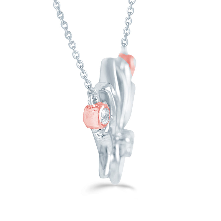 1/10 CT TW Diamond Lotus Flower Rose Gold Charm Pendant Necklace in 925 Sterling Silver