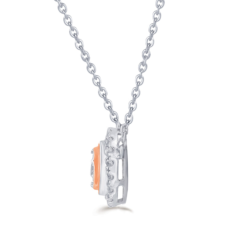 1/4CT TW Diamond Round Halo Necklace in Sterling silver & 10K Rose