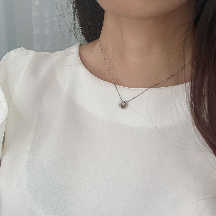 1/4CT TW Diamond Round Halo Necklace in Sterling silver & 10K Rose