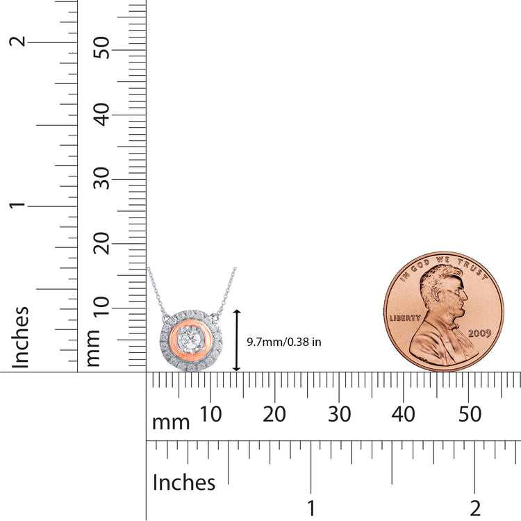 1/4CT TW Diamond Round Halo Necklace in Sterling silver & 10K Rose