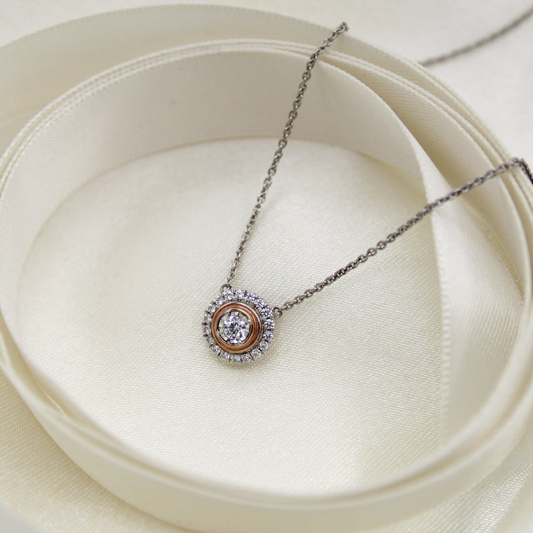 1/4CT TW Diamond Round Halo Necklace in Sterling silver & 10K Rose