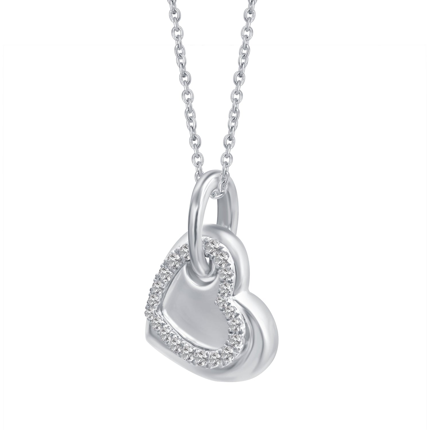 1/10 Cttw Diamond Double Heart Necklace in 14K White Gold