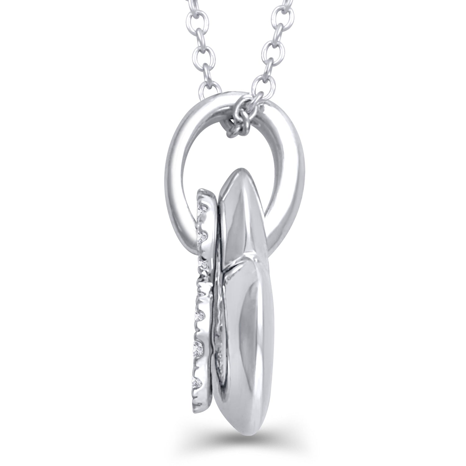 1/10 Cttw Diamond Double Heart Necklace in 14K White Gold