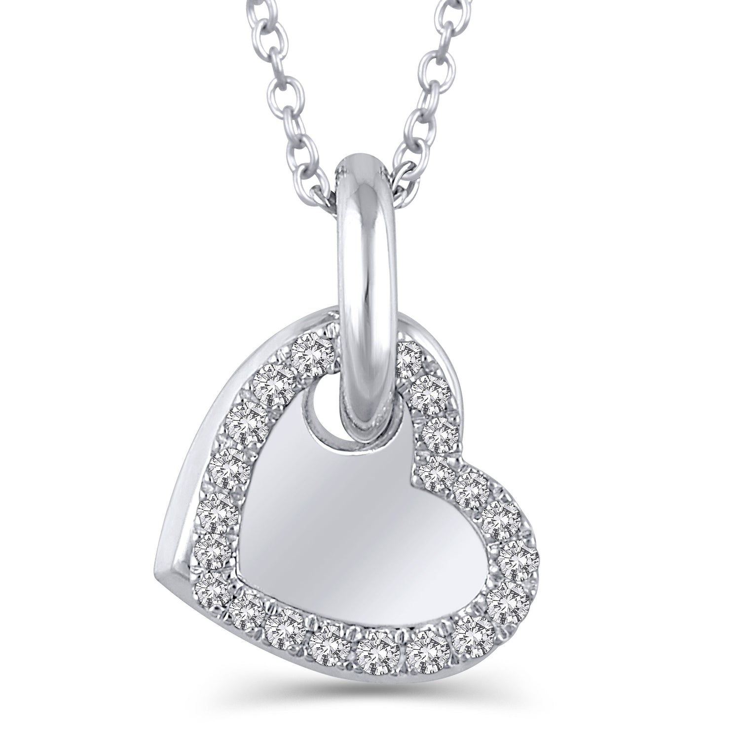 1/10 Cttw Diamond Double Heart Necklace in 14K White Gold
