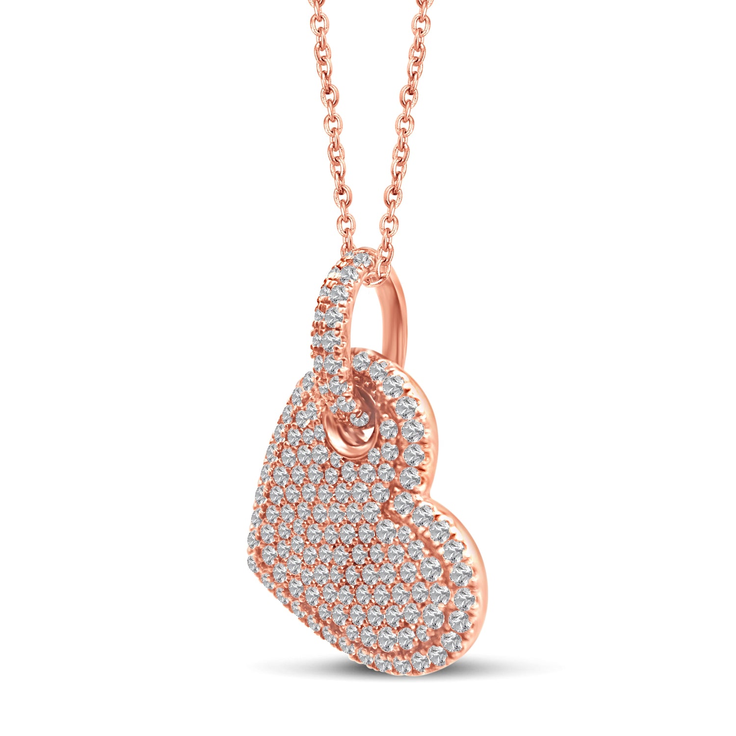 1.00 Cttw Diamond Pave Heart Pendant Necklace in 14K Rose Gold