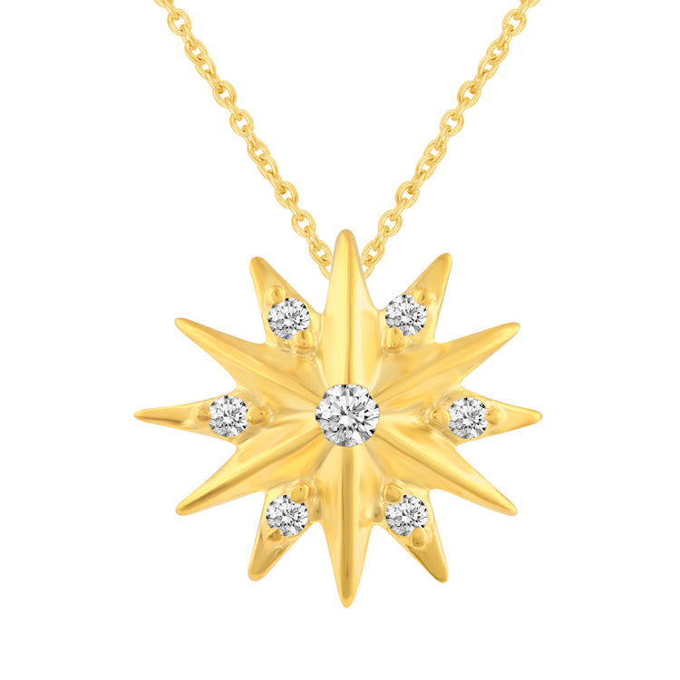 Sunshine and Crescent Moon Layered 1/10 Cttw Natural Diamond Pendant Necklace set in 925 Sterling (Yellow Gold & Silver)…