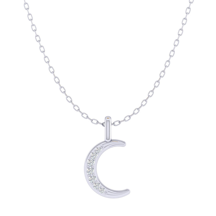 Crescent Moon 1/20 Cttw Natural Diamond Pendant Necklace set in 925 Sterling Silver