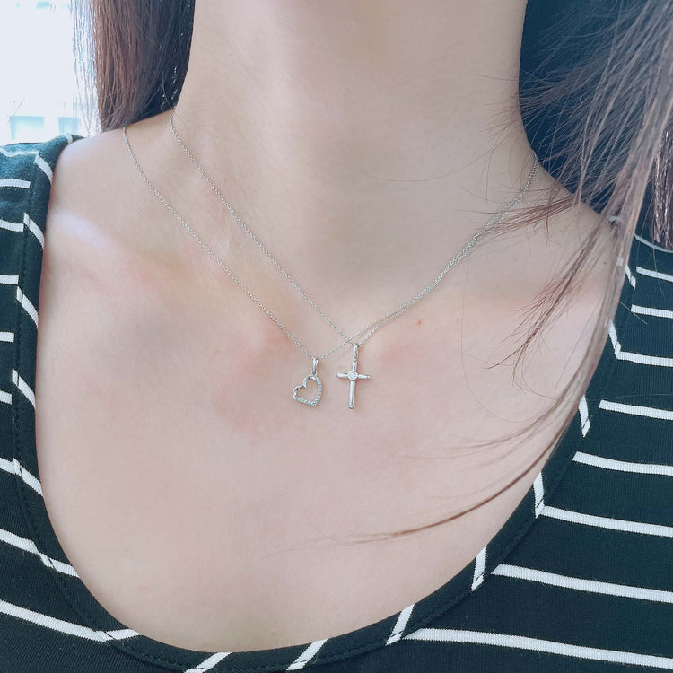 Open Heart and Celtic Cross Layered 1/10 Cttw Natural Diamond Pendant Necklace set in 925 Sterling Silver…
