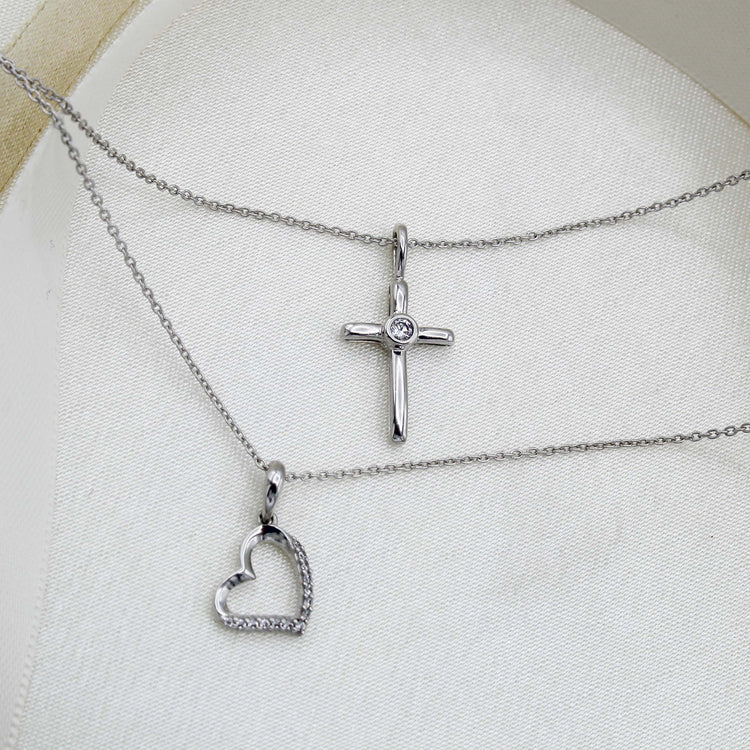 Open Heart and Celtic Cross Layered 1/10 Cttw Natural Diamond Pendant Necklace set in 925 Sterling Silver…