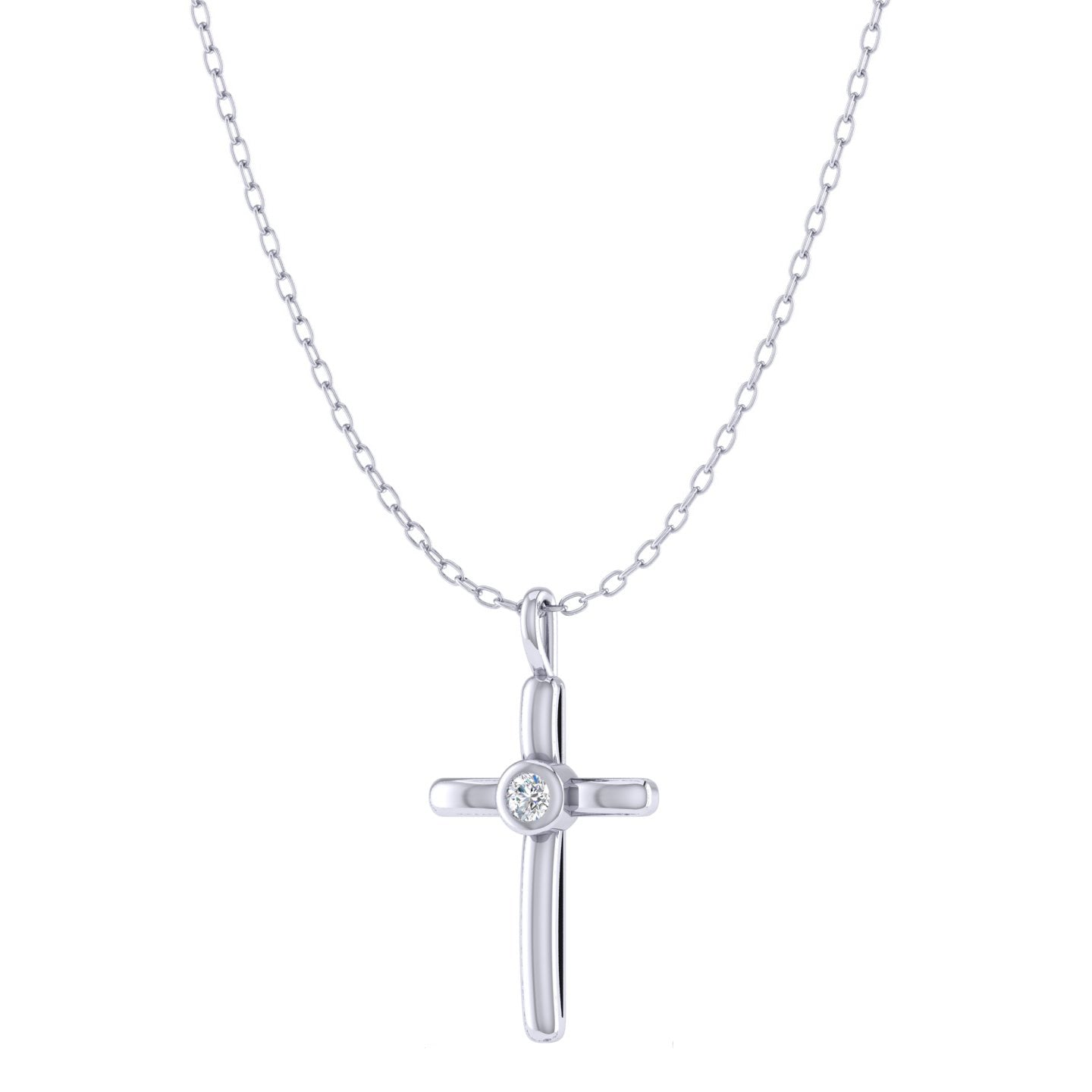 Simple Cross 1/20 Cttw Natural Diamond Pendant Necklace set in 925 Sterling Silver