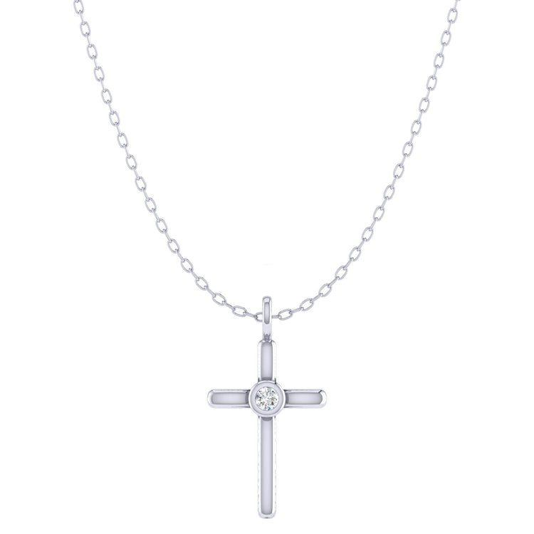 Simple Cross 1/20 Cttw Natural Diamond Pendant Necklace set in 925 Sterling Silver