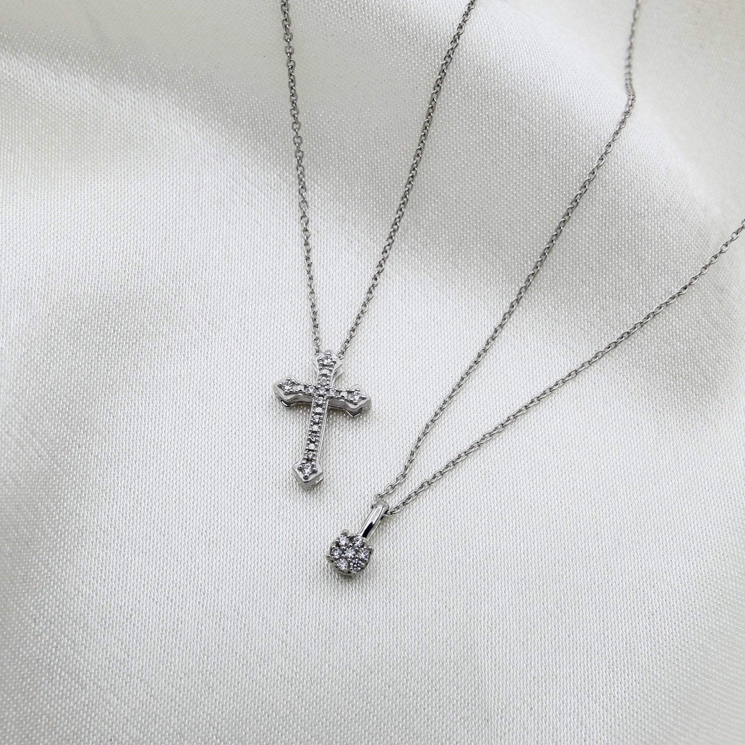 Cluster and Celtic Cross Layered 1/10 Cttw Natural Diamond Pendant Necklace set in 925 Sterling Silver…