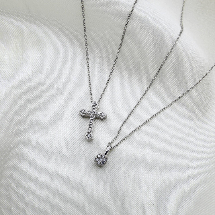 Cluster and Celtic Cross Layered 1/10 Cttw Natural Diamond Pendant Necklace set in 925 Sterling Silver…